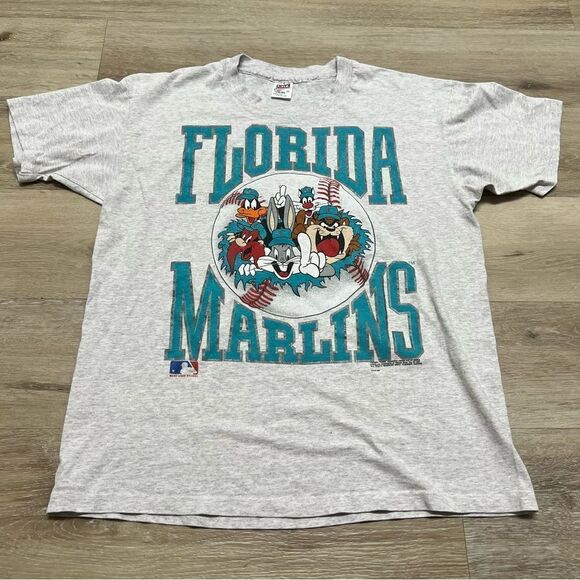 Vintage 90s 1992 Looney Tunes MLB Florida Marlins T-Shirt Size XL Warner Bros